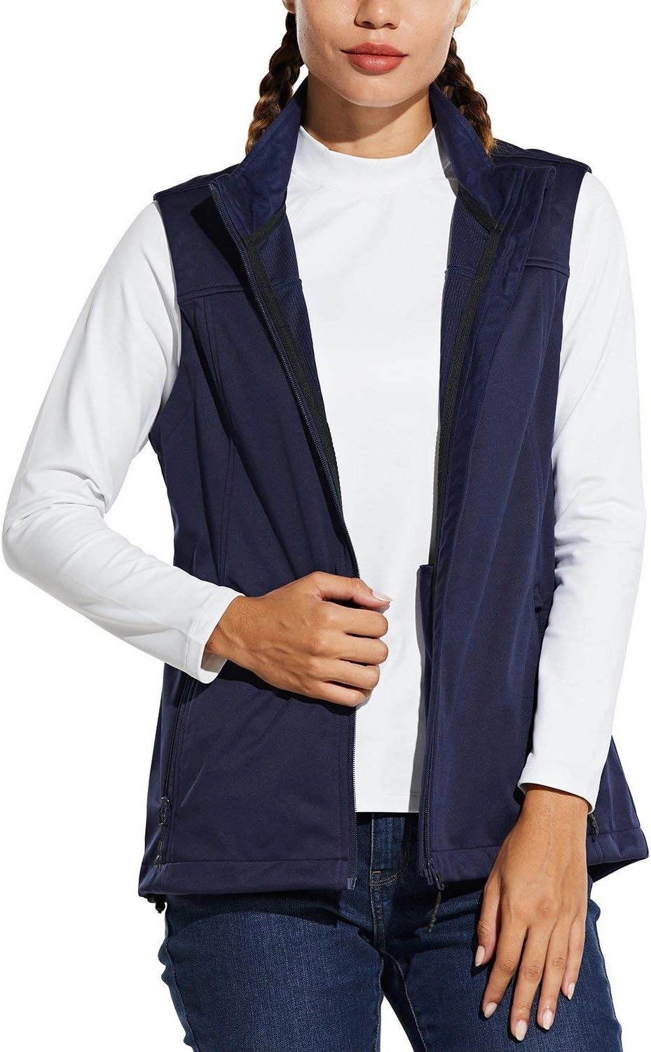 baleaf Women's Lightweight Vest Softshell Sleeveless Jacket Windproof Stand Collar with Zipper Pockets Running Hiking Golf