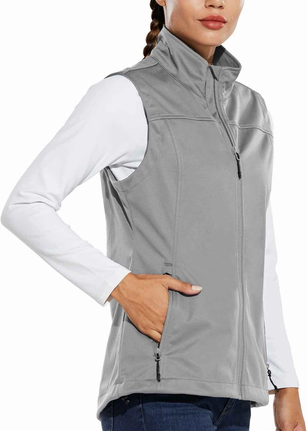 baleaf Women's Lightweight Vest Softshell Sleeveless Jacket Windproof Stand Collar with Zipper Pockets Running Hiking Golf