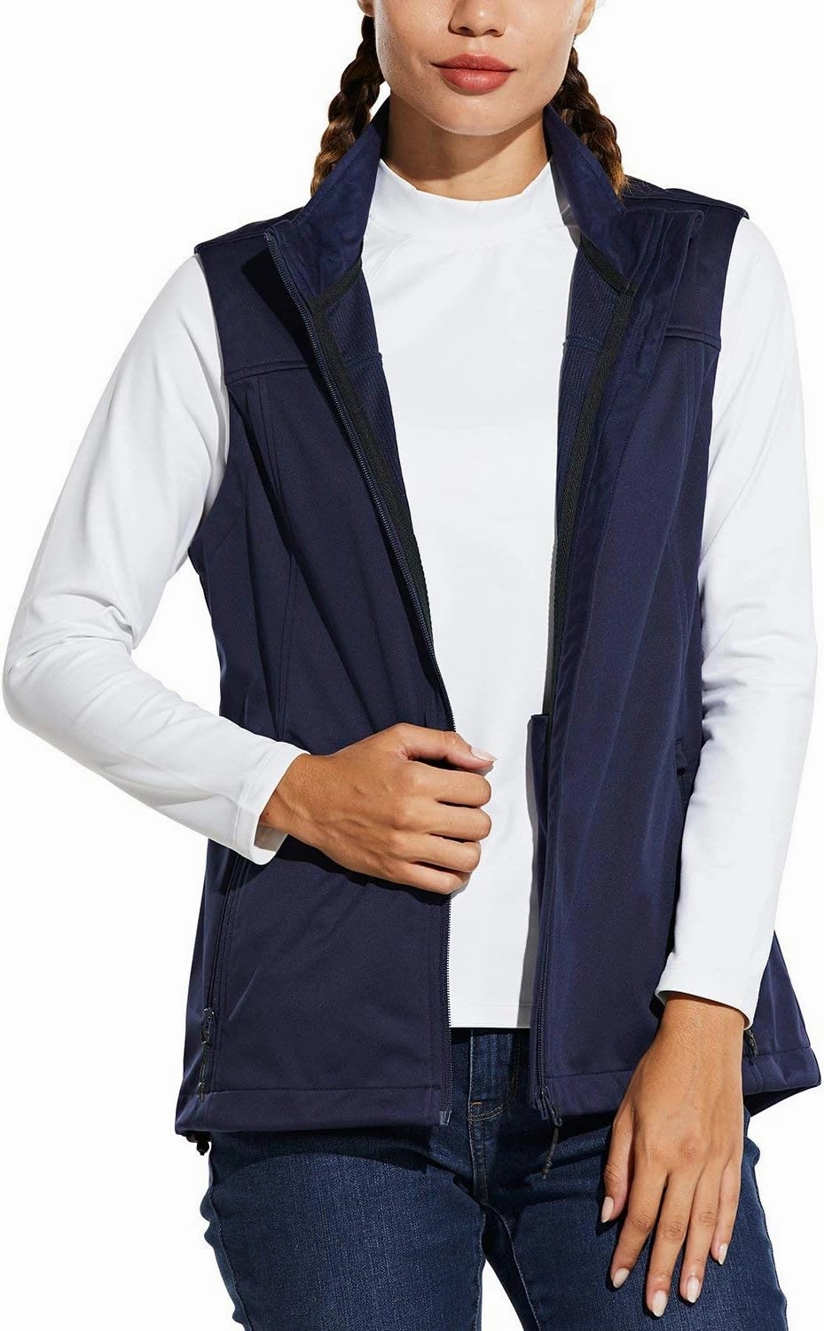 baleaf Women's Lightweight Vest Softshell Sleeveless Jacket Windproof Stand Collar with Zipper Pockets Running Hiking Golf