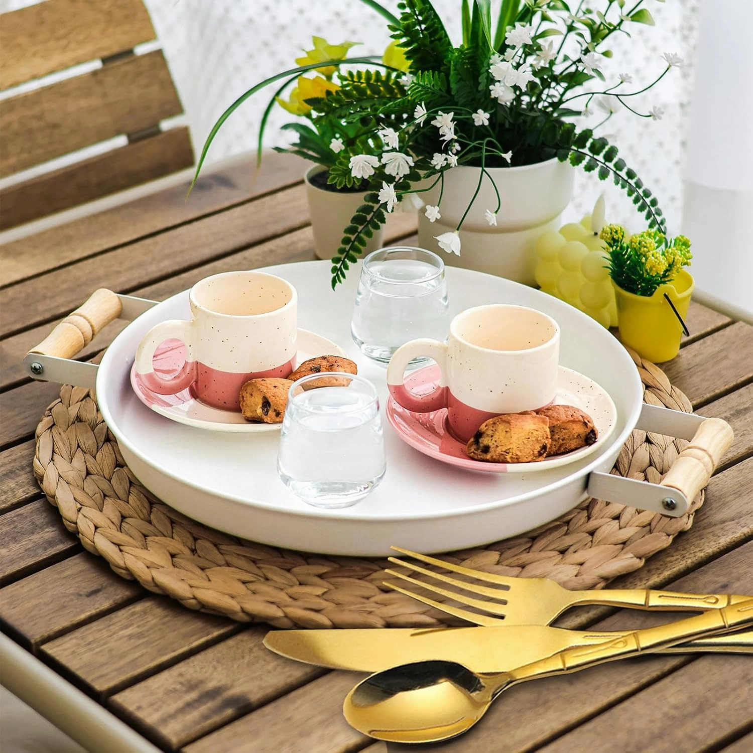 Bamboo Gold 20-Piece Silverware Set, Stainless Steel Flatware Set, Cutlery Set Mirror Polished, Dishwasher Safe, Service for 4