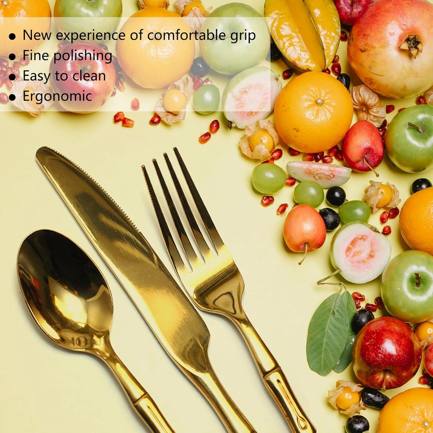 Bamboo Gold 20-Piece Silverware Set, Stainless Steel Flatware Set, Cutlery Set Mirror Polished, Dishwasher Safe, Service for 4