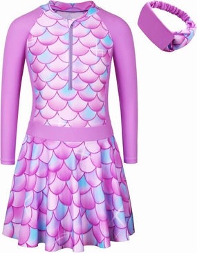 BAOHULU Girls One Piece Swimsuit Long Sleeve Bathing Suit with Skirt UPF 50  Kids Rash Guard Beach Swimwear 3-11 Years