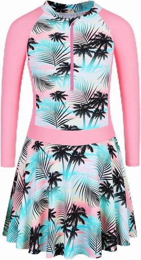 BAOHULU Girls One Piece Swimsuit Long Sleeve Bathing Suit with Skirt UPF 50  Kids Rash Guard Beach Swimwear 3-11 Years