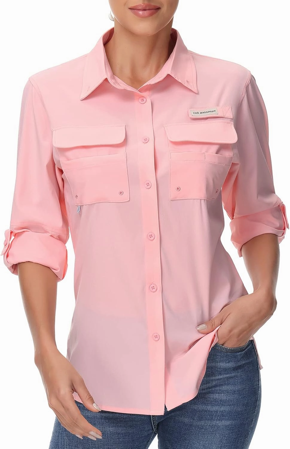 BASSDASH Women's UPF 50 Long Sleeve Fishing Hiking Button Down Shirt Performance Quick Dry FS21W