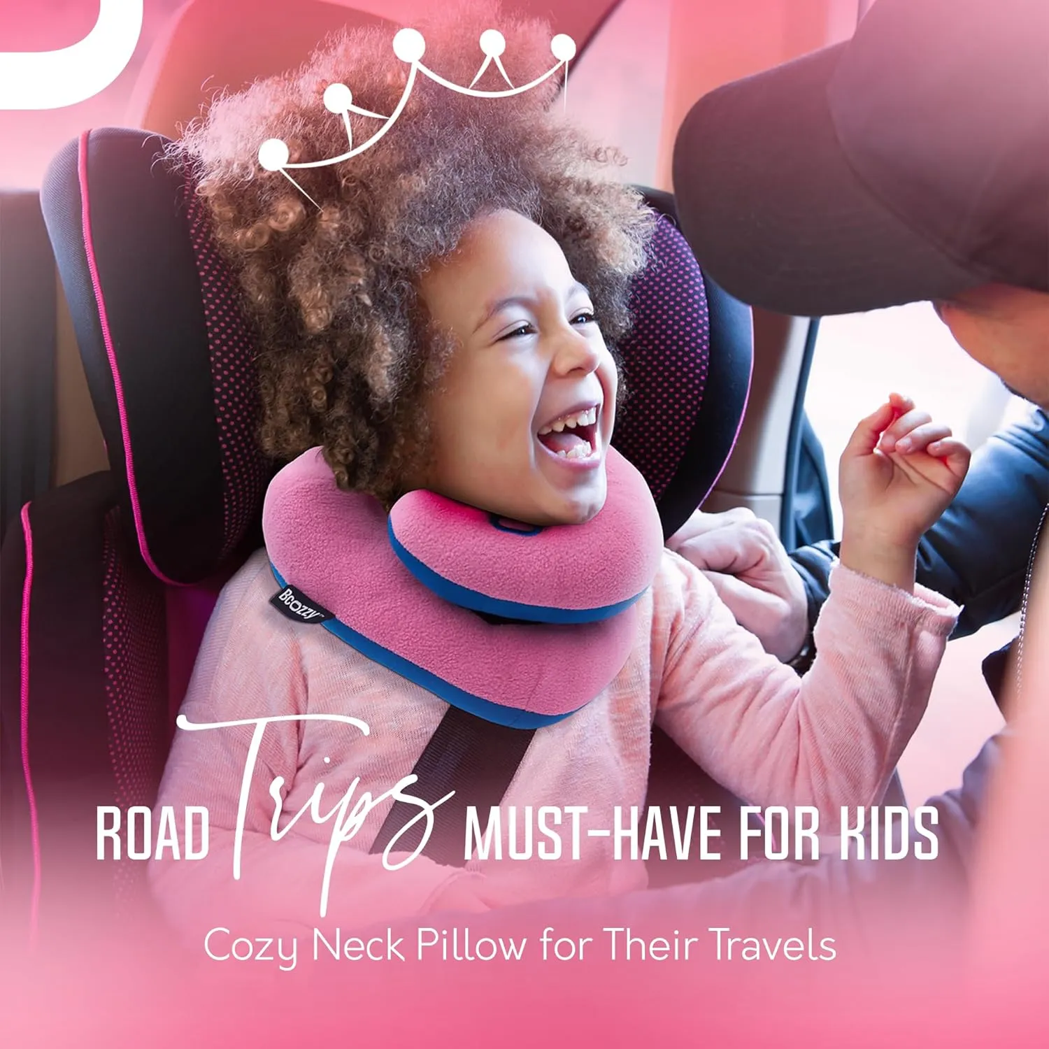 BCOZZY Kids Travel Neck Pillow (3-7 Y/O)- Patented Soft Toddler Pillow for Head & Chin Support in Car Seat, Airplane, and Road Trip Sleeping. Adjustable Size. Fully Washable. Carry Bag. Small, Gray