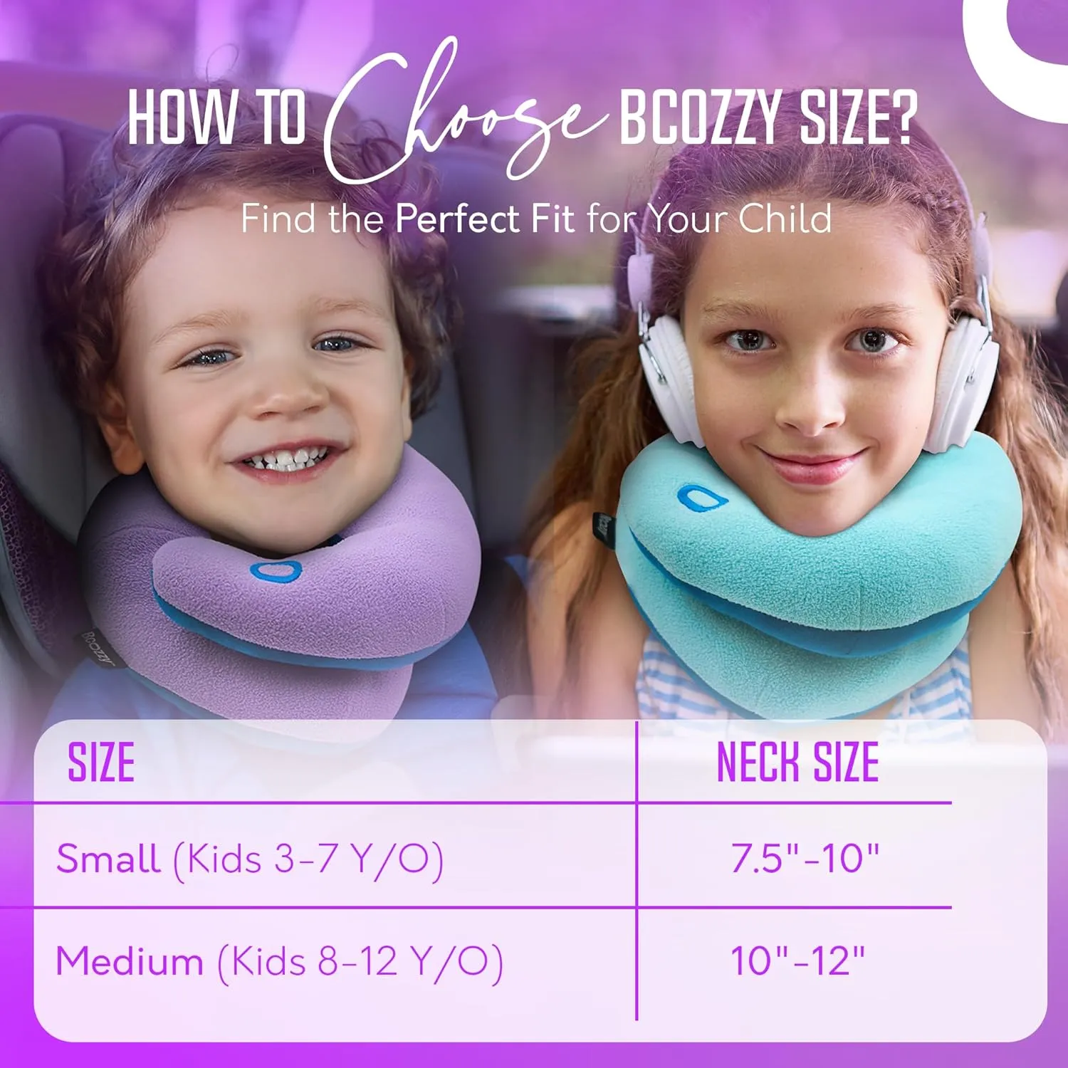 BCOZZY Kids Travel Neck Pillow (3-7 Y/O)- Patented Soft Toddler Pillow for Head & Chin Support in Car Seat, Airplane, and Road Trip Sleeping. Adjustable Size. Fully Washable. Carry Bag. Small, Gray