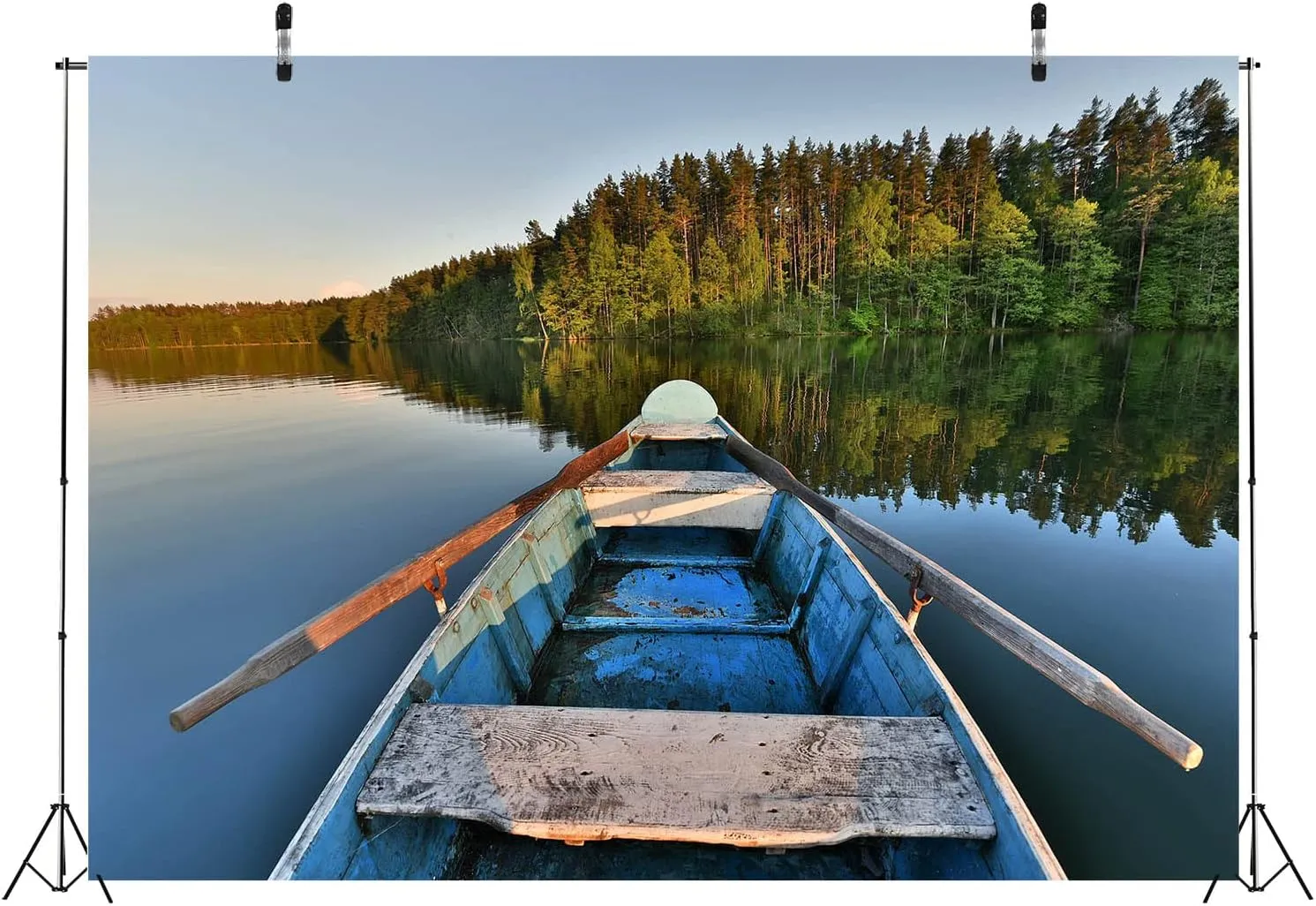 BELECO 7x5ft Fabric Old Wooden Fishing Boat Backdrop Summer Forest Lake Water Fishing Background for Photography Fishing Theme Party Decorations Studio Booth Photo Props
