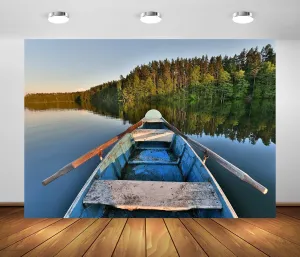 BELECO 7x5ft Fabric Old Wooden Fishing Boat Backdrop Summer Forest Lake Water Fishing Background for Photography Fishing Theme Party Decorations Studio Booth Photo Props
