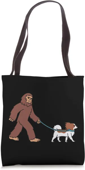 Bigfoot Sasquatch Walking Papillon Dog Tote Bag