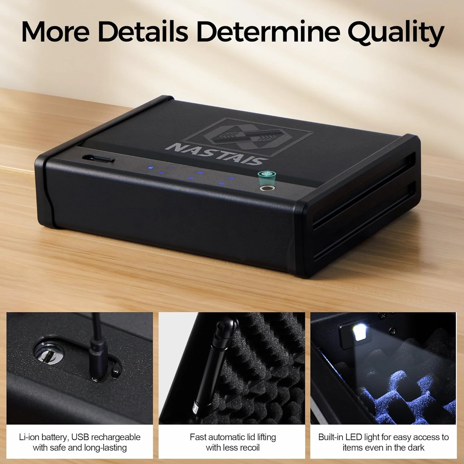Biometric Fingerprint Gun Safe Pistol Safe 4 Ways 0.1S Quick Access, Fingerprint/Passcode/Key/App Unlock, Large Capacity Handgun Safe for 2 Pistols