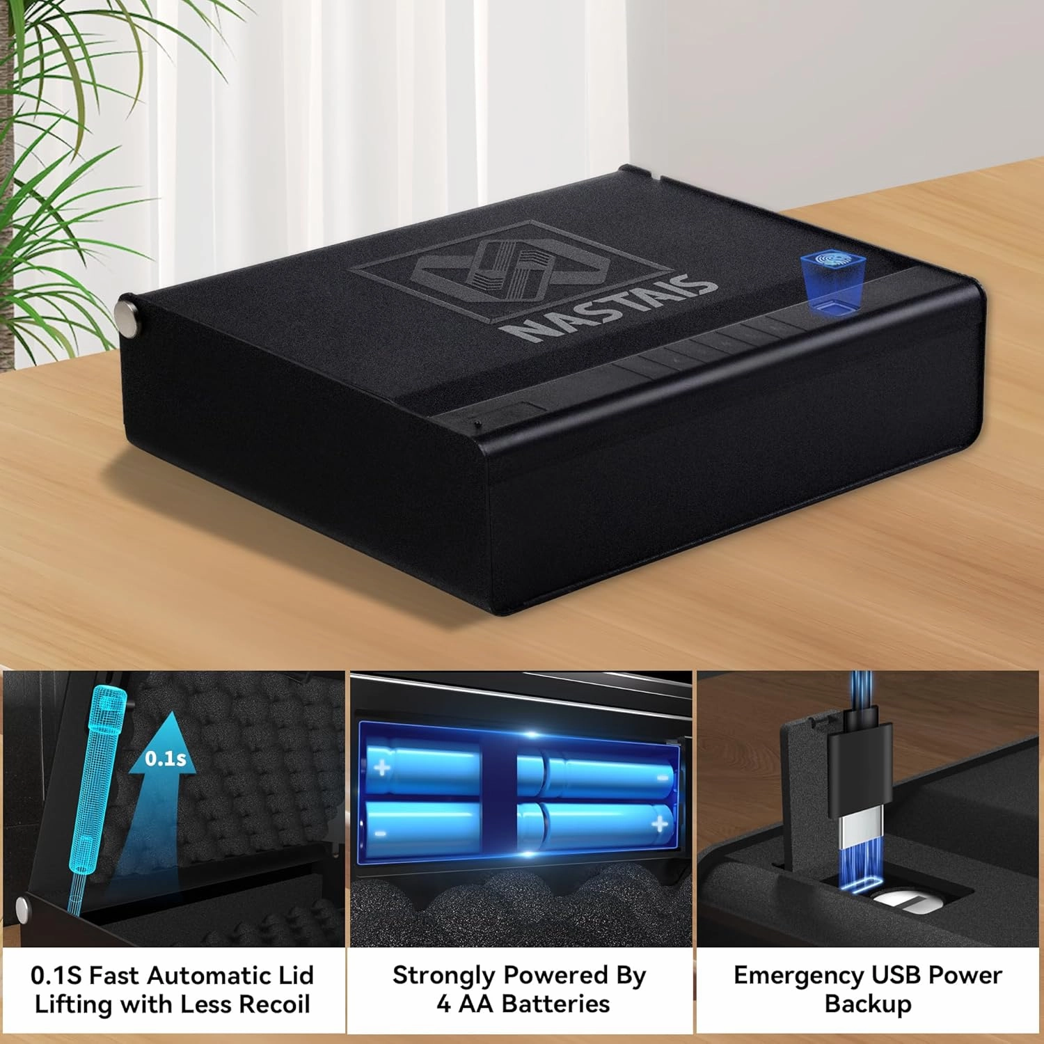 Biometric Fingerprint Gun Safe Pistol Safe 4 Ways 0.1S Quick Access, Fingerprint/Passcode/Key/App Unlock, Large Capacity Handgun Safe for 2 Pistols