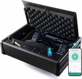 Biometric Fingerprint Gun Safe Pistol Safe 4 Ways 0.1S Quick Access, Fingerprint/Passcode/Key/App Unlock, Large Capacity Handgun Safe for 2 Pistols