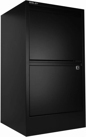 Bisley 2-Drawer Flush Front Vertical File Cabinet - Black, 2 Hanging File Drawers, Powder-Coated Steel, Locking Drawers