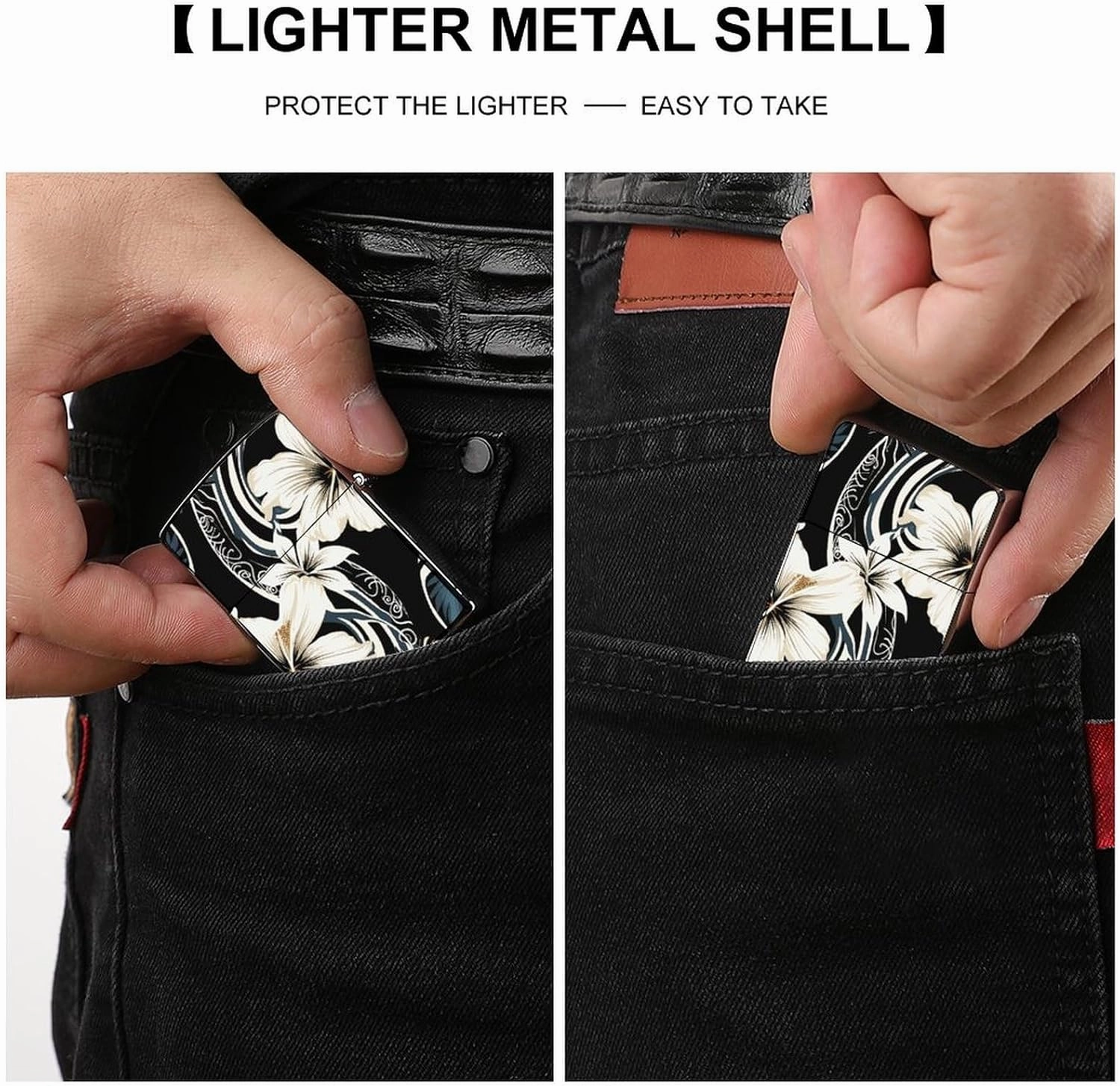 Black and White Hawaiian FlowersLighter Case Waterproof Lighter Sleeve Lighters Protective Cover with Graffiti Design