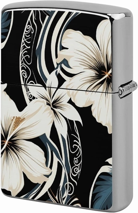 Black and White Hawaiian FlowersLighter Case Waterproof Lighter Sleeve Lighters Protective Cover with Graffiti Design