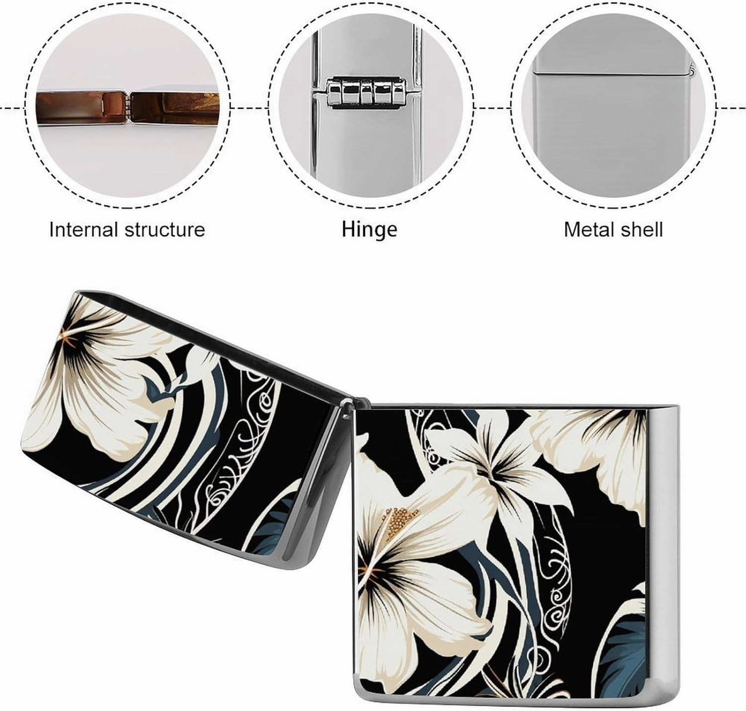 Black and White Hawaiian FlowersLighter Case Waterproof Lighter Sleeve Lighters Protective Cover with Graffiti Design