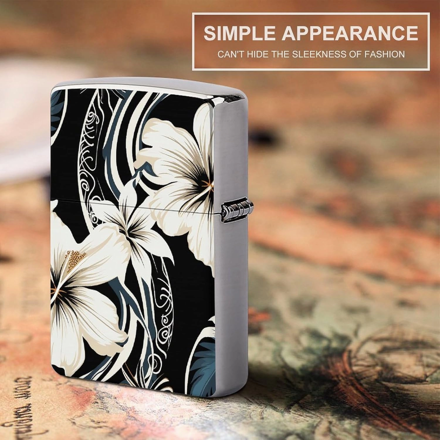 Black and White Hawaiian FlowersLighter Case Waterproof Lighter Sleeve Lighters Protective Cover with Graffiti Design
