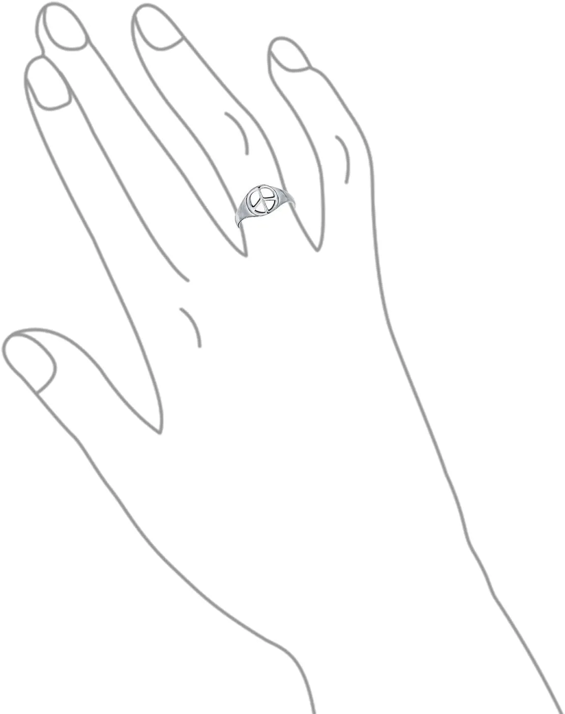 Bling Jewelry Retro Simple Plain .925 Sterling Silver Open Symbol World Peace Sign Ring with Spilt Shank Band For Teen Women's