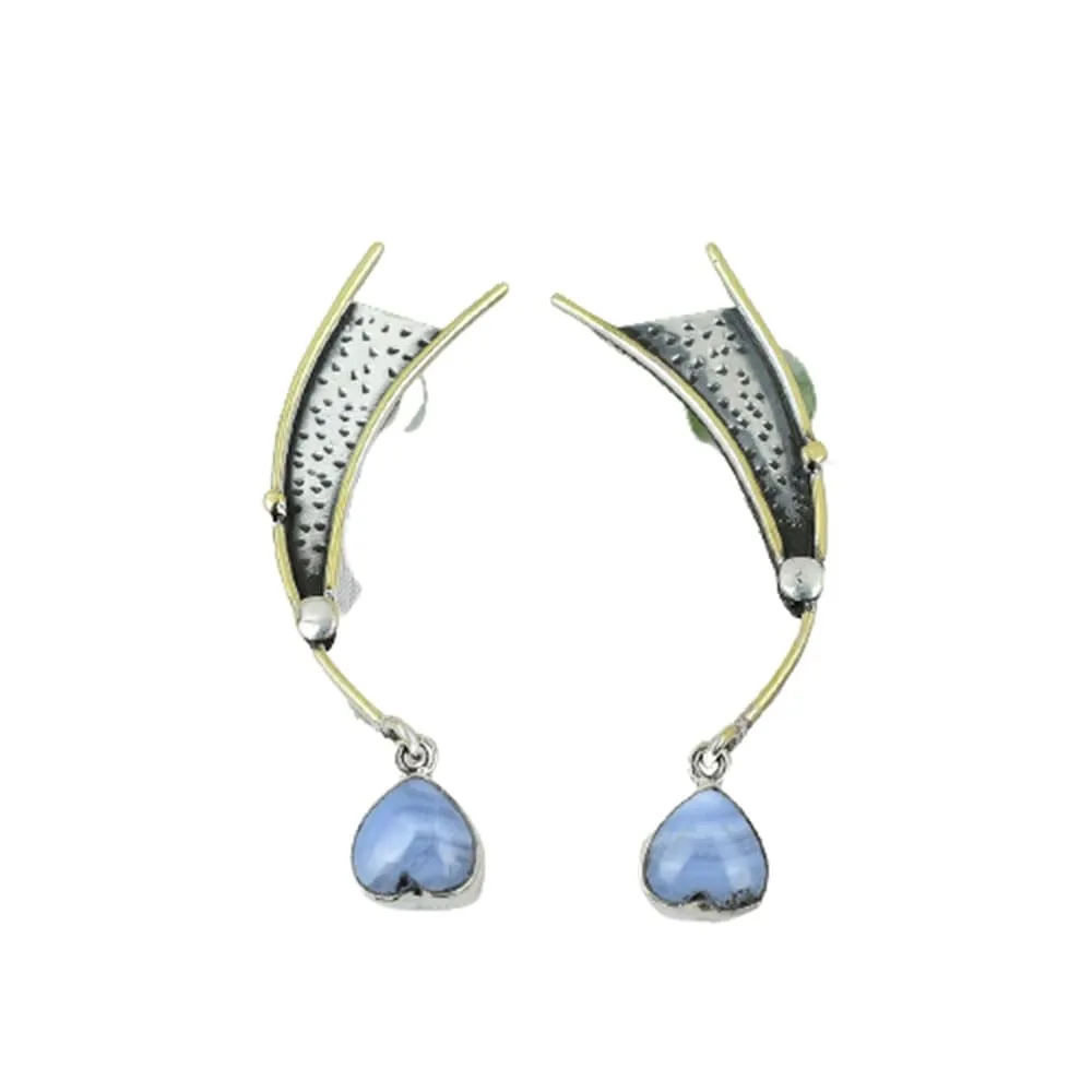 Blue Lace Agate Stud Earring, Handmade Earring Women, Statement Silver Earring, Agate Gemstone Earring, Heart Agate Stud Earring, Pushback Silver Earring, 925 Silver Earring, Valentine Day Gift
