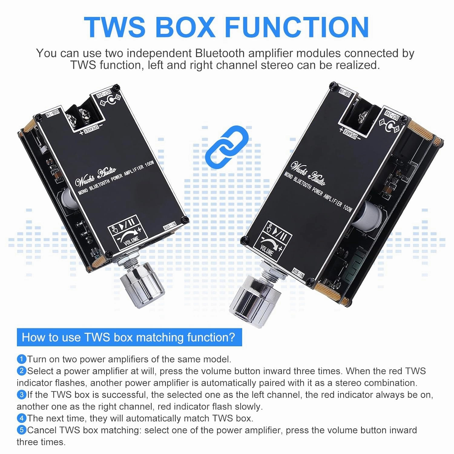Bluetooth Amplifier Board, 100W Mono AMP TWS Mini Audio Power Amplifier Module with Box Matching Function, Bluetooth/AUX/USB Input, DC 7-24V ZK-1001B DIY Speaker System Kit for Home Car