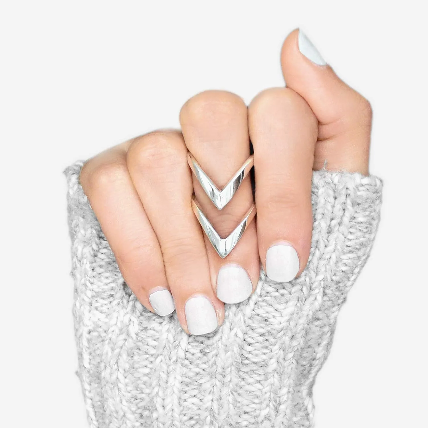 Boho-Magic Sterling Silver Chevron Ring for Women Statement Large Wide Band Full Finger