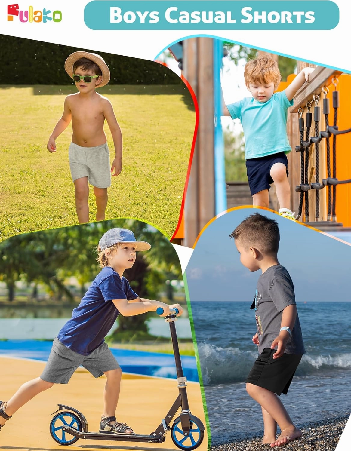 Boys Shorts 4-Pack Toddler Baby Pull on Short Casual Athletic Jogger Elastic Waistband Quick Dry Knit Shorts