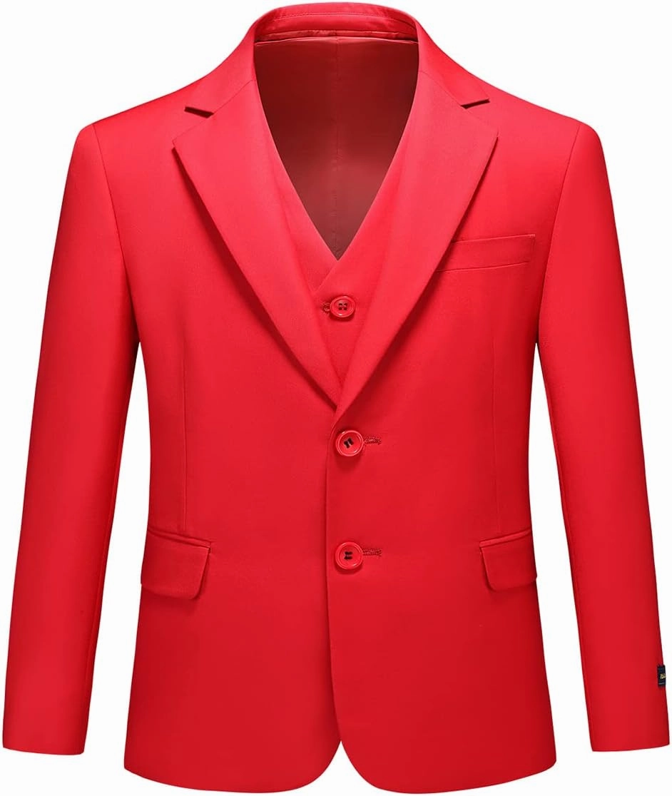 Boys Suits Solid Slim Fit Tuxedo 3 Piece Set with Blazer Jacket Dressing Pants Vest for Kids Wedding Prom Ring Bearer Outfit
