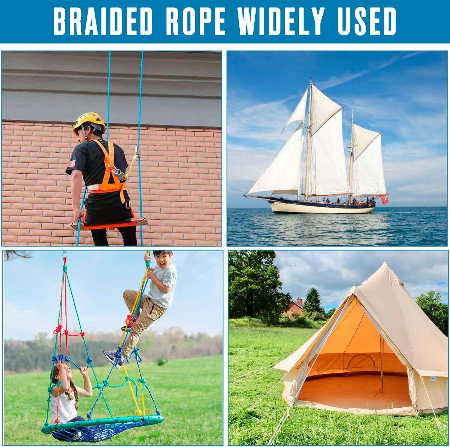 Braided Polyester Rope - 1/2 in x 125 ft Strong Arborist Rigging Rope High Strength Polyester Rope No-Stretch Rope for Climbing Tree Swing Pulling Sailing 8400 Lbs Breaking Strength(Orange)