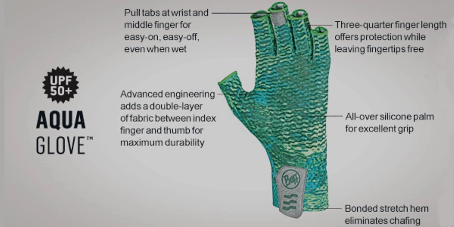 BUFF Adult Aqua Gloves, UPF 50  Sun Protection, Odor-Resistant Fabric, Quick Drying and Lightweight, Outdoor Activities, Multiple Sizes