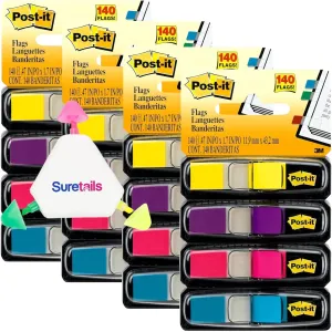 Bundle of Multicolor Highlighter Pen - 3x3cm - 18g, and Flags, Assorted Bright Colors, 1/2-Inch Wide, 35/Dispenser, 4-Dispe, Pack of 4, 683-4AB