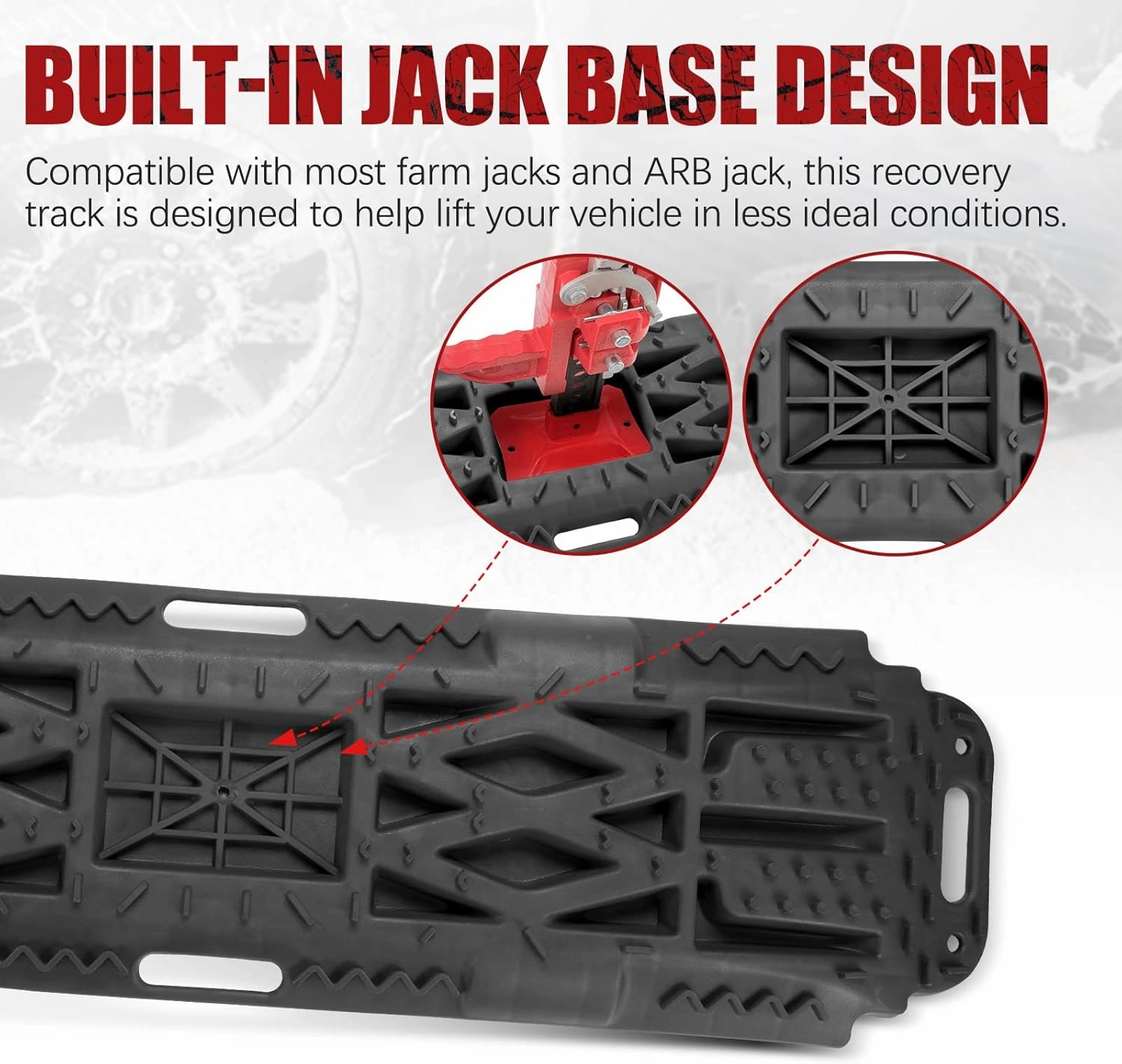 BUNKER INDUST Offroad Traction Boards with Jack Lift Base, Mud Sand Tracks Snow Tire Traction Mat Recovery Ramp for 4X4 Jeep Truck SUV ATV UTV Pair Black Traction Pads
