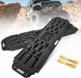 BUNKER INDUST Offroad Traction Boards with Jack Lift Base, Mud Sand Tracks Snow Tire Traction Mat Recovery Ramp for 4X4 Jeep Truck SUV ATV UTV Pair Black Traction Pads