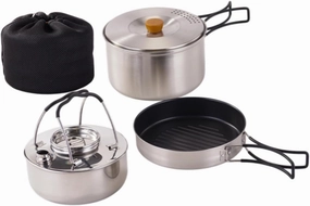 Camping Mess Kit Frying Pan with Storage Pouch Stockpot Portable Kettle Outdoor Camping Cookware for Fishing Cooking Outdoor