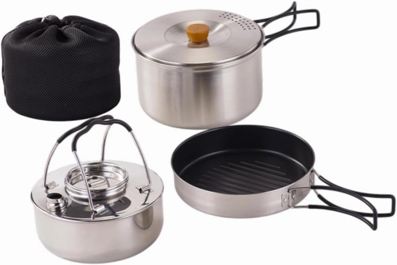 Camping Mess Kit Frying Pan with Storage Pouch Stockpot Portable Kettle Outdoor Camping Cookware for Fishing Cooking Outdoor