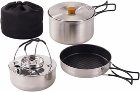 Camping Mess Kit Outdoor Cookware Gear Open Fire Cookware Multifunctional Nonstick Frying Pan 1.5L Kettle for Home Travel BBQ