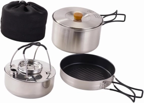 Camping Mess Kit Outdoor Cookware Stockpot Lightweight Multipurpose 1.5L Kettle Fry Pan for BBQ Outdoor Fishing Travel Picnic
