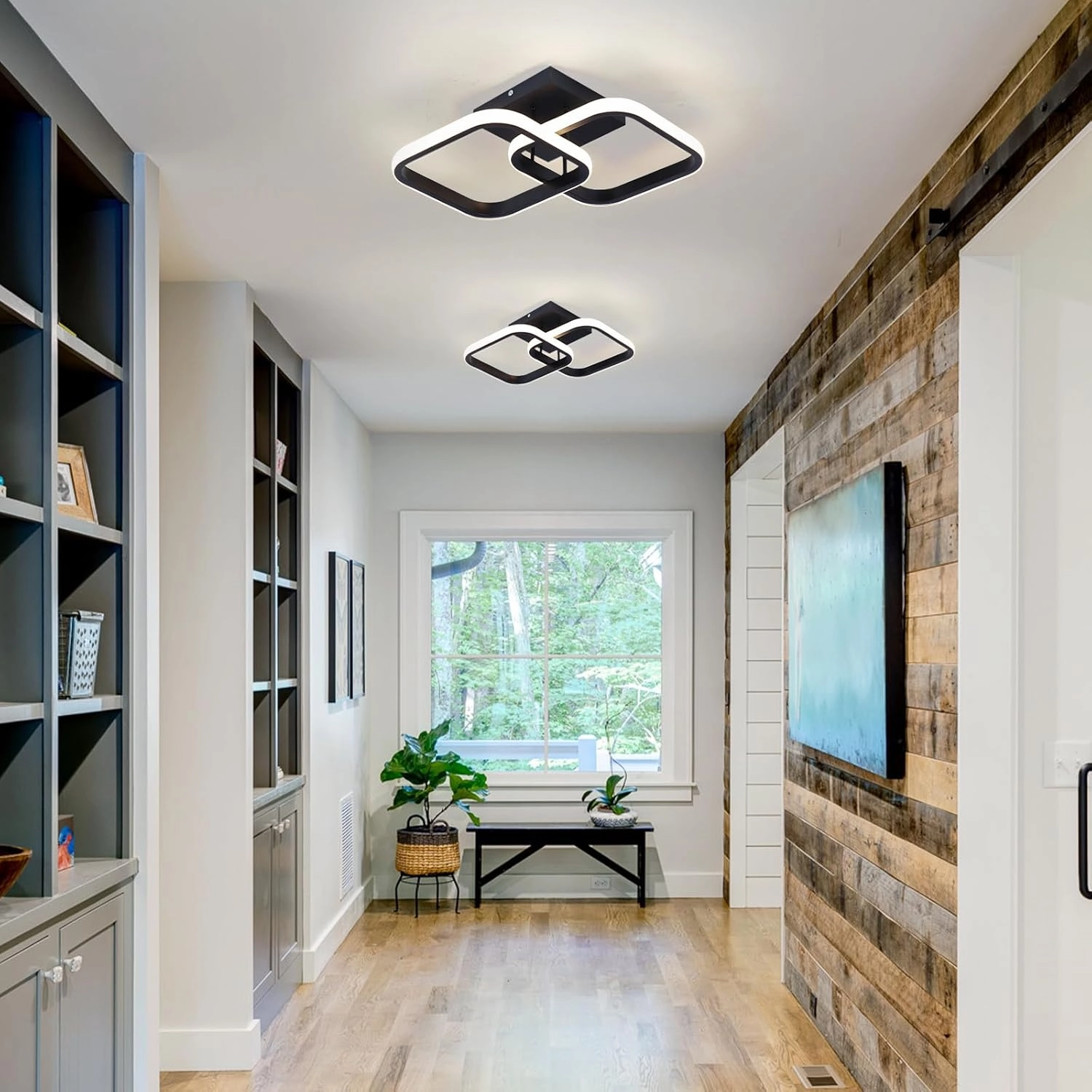 CANEOE Led Ceiling Light Fixture,4500K Modern Hallway Light fixtures Ceiling Lighting,Black Square Close to Ceiling Lights for Bathroom Bedroom Kitchen Balcony Stair Small Ceiling Lamp (Black,4500K)