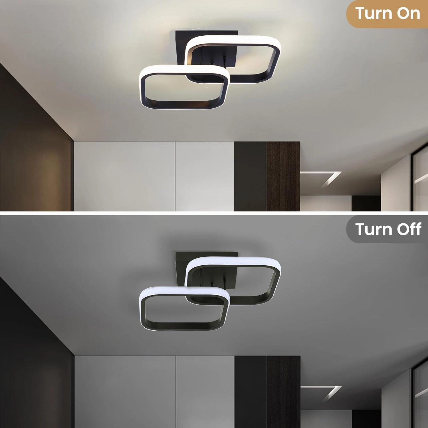 CANEOE Led Ceiling Light Fixture,4500K Modern Hallway Light fixtures Ceiling Lighting,Black Square Close to Ceiling Lights for Bathroom Bedroom Kitchen Balcony Stair Small Ceiling Lamp (Black,4500K)