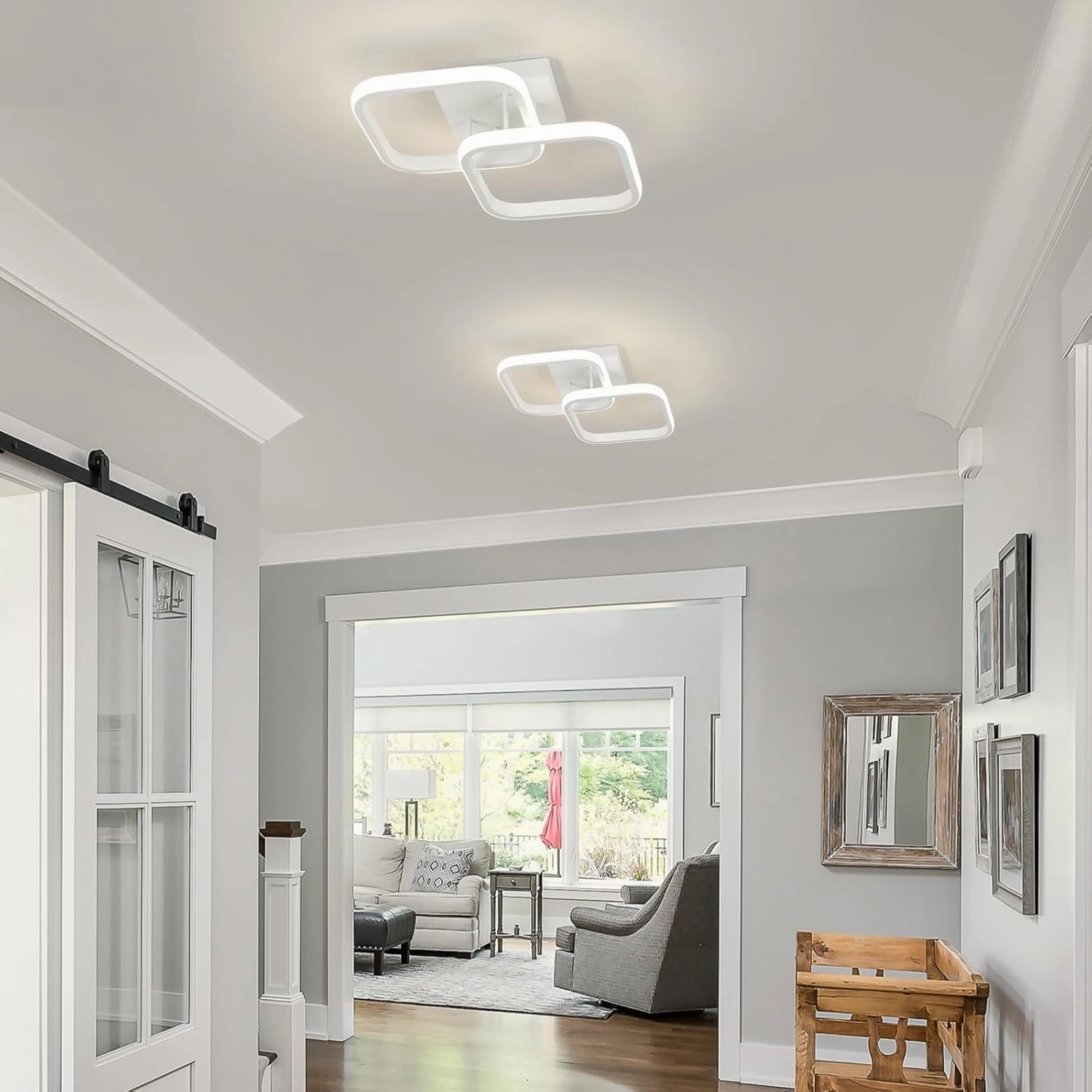 CANEOE Led Ceiling Light Fixture,4500K Modern Hallway Light fixtures Ceiling Lighting,White Square Close to Ceiling Lights for Bathroom Bedroom Kitchen Balcony Stair Small Ceiling Lamp (White, 4500K)