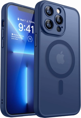 CANSHN Magnetic Compatible with iPhone 13 Pro Max Case, Upgraded [Full Camera Protection] [Compatible with Magsafe] [Translucent Matte] Shockproof Protective Phone Case Cover 6.7 Inch - Deep Blue