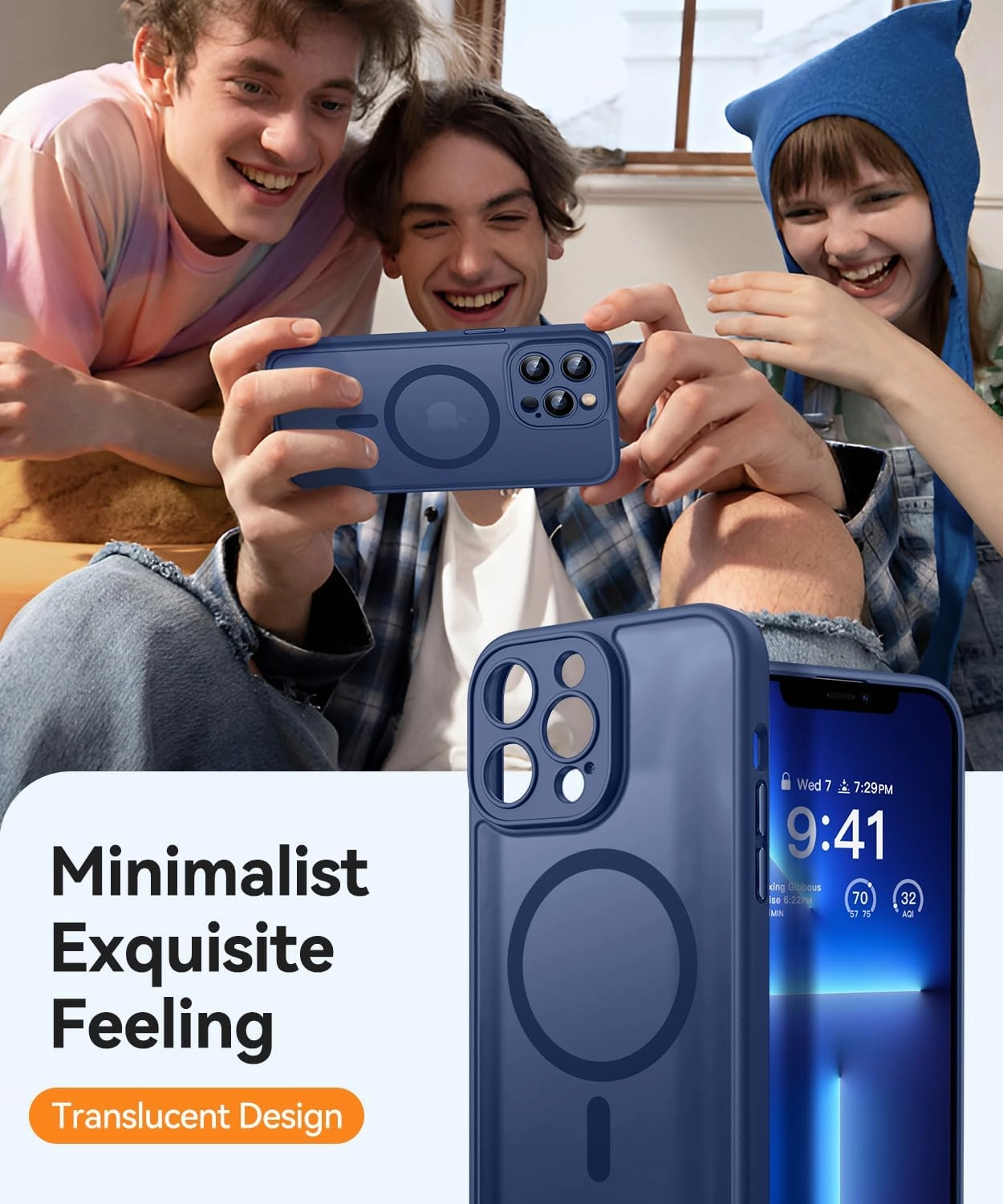 CANSHN Magnetic Compatible with iPhone 13 Pro Max Case, Upgraded [Full Camera Protection] [Compatible with Magsafe] [Translucent Matte] Shockproof Protective Phone Case Cover 6.7 Inch - Deep Blue