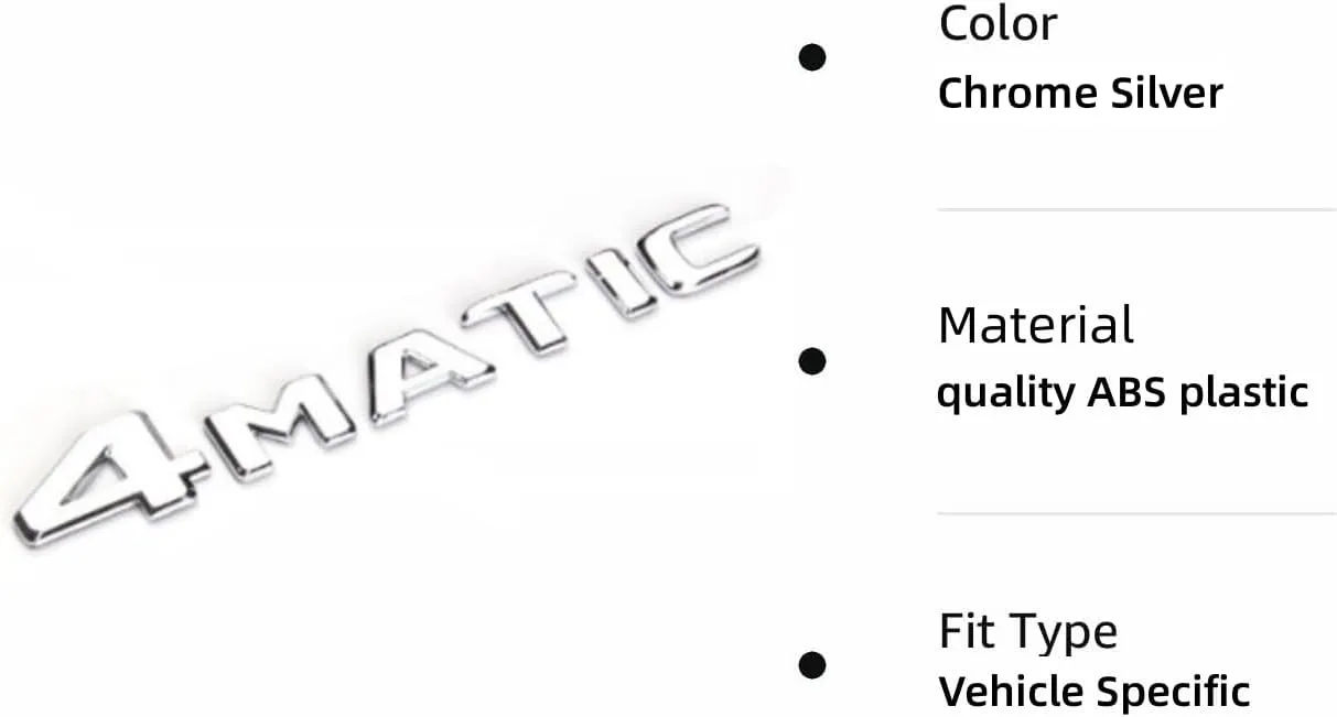 Car 3D 4MATIC ABS Letter Emblem Replacement Car Badge Decals Logo Trunk Decoration Emblem Modification Fit Mercedes Benz(Silver)