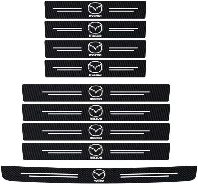 Car Door Sill Protector for Mazda Biante 2008-2018, Carbon Fiber Leather Edge Guards Anti-Scratch Scuff Plate Entry Guard Stickers Welcome Pedal Protectors Car Accessories,9PCS