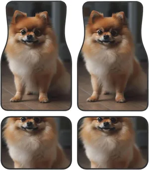 Car Floor Mats All-Weather Front Rear Car Floor Foot Mat Sets of 4 Pieces Universal Car Foot Mat Pomeranian Dog on Wooden Floor Car Mats Non-Slip Automotive Floor Mats for SUV Vans sedans Trucks