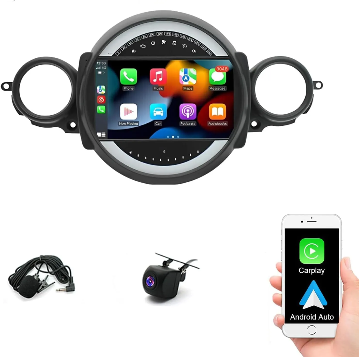 Car Stereo Radio for Mini Cooper R56 2007-2014，9” Touch Screen Car Radio Receiver with Wireless/Wired Carplay Android Auto GPS Navigation Head Unit Bluetooth WiFi Rear Camera - 2G 32G