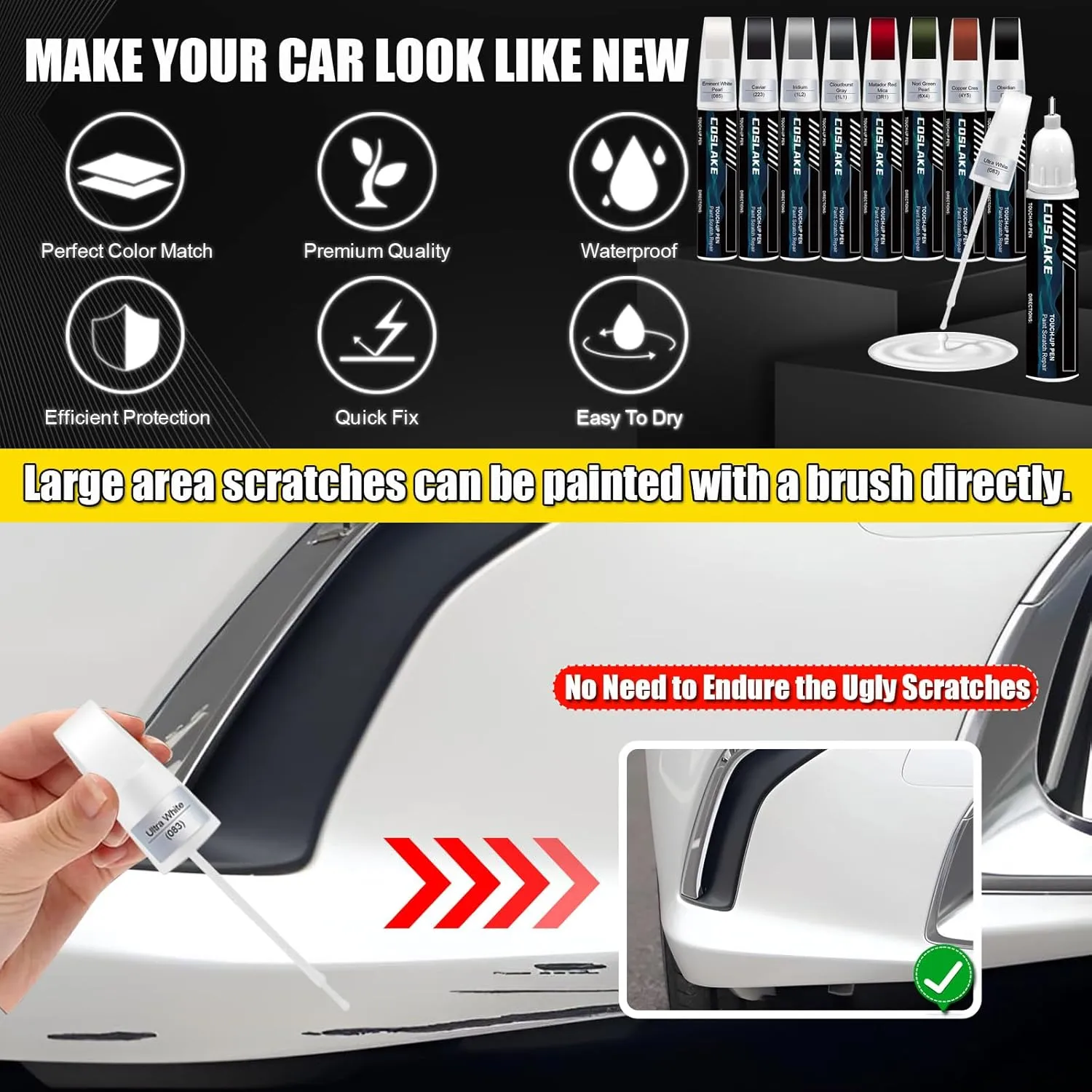 Car Touch Up Paint(Atomic Silver(1J7)) for Lexus, Car Paint Scratch Repair Kit, Quick & Easy Solution to Repair, 2 in 1 Scratch Remover Pen with Color-Matched