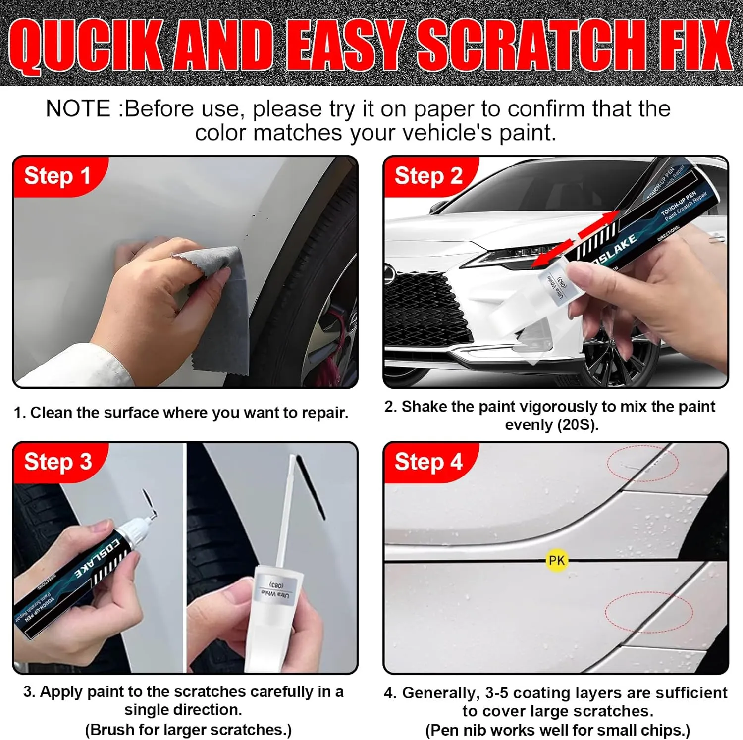 Car Touch Up Paint(Atomic Silver(1J7)) for Lexus, Car Paint Scratch Repair Kit, Quick & Easy Solution to Repair, 2 in 1 Scratch Remover Pen with Color-Matched