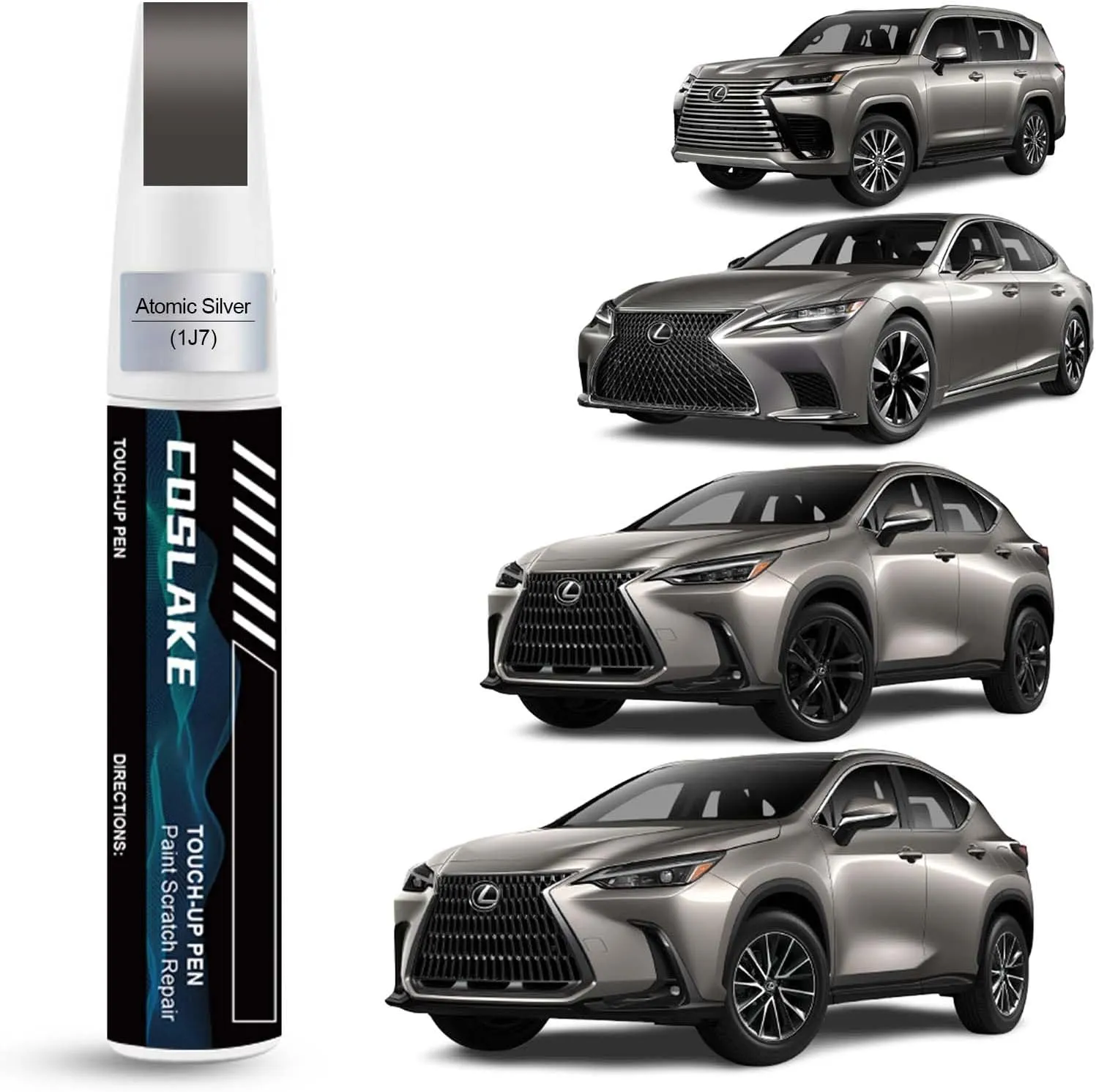 Car Touch Up Paint(Atomic Silver(1J7)) for Lexus, Car Paint Scratch Repair Kit, Quick & Easy Solution to Repair, 2 in 1 Scratch Remover Pen with Color-Matched