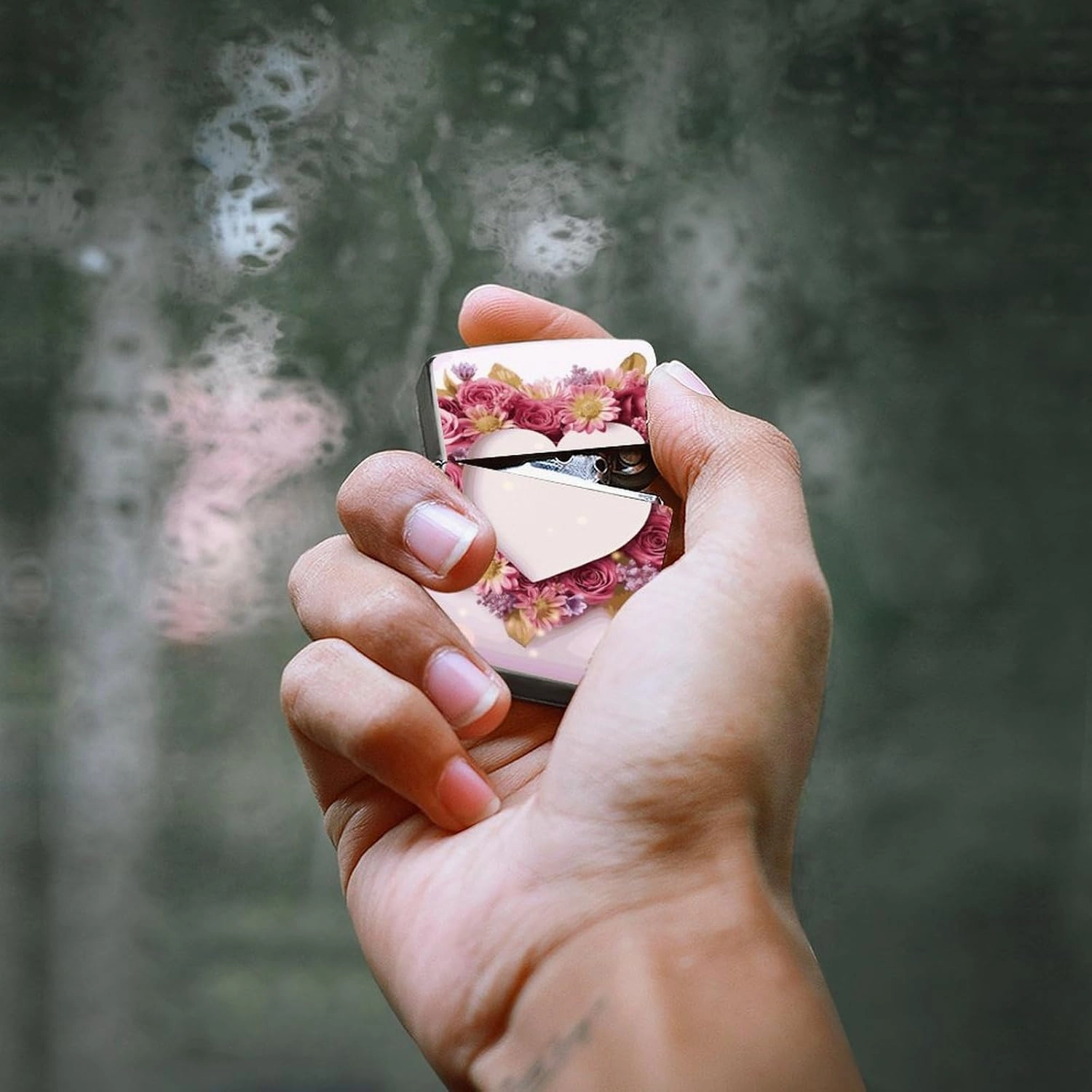 Card Heart Shape FlowersLighter Case Waterproof Lighter Sleeve Lighters Protective Cover with Graffiti Design