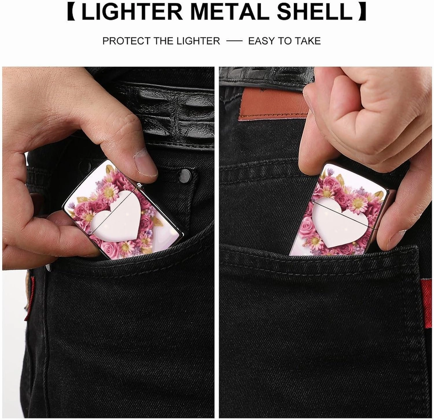 Card Heart Shape FlowersLighter Case Waterproof Lighter Sleeve Lighters Protective Cover with Graffiti Design